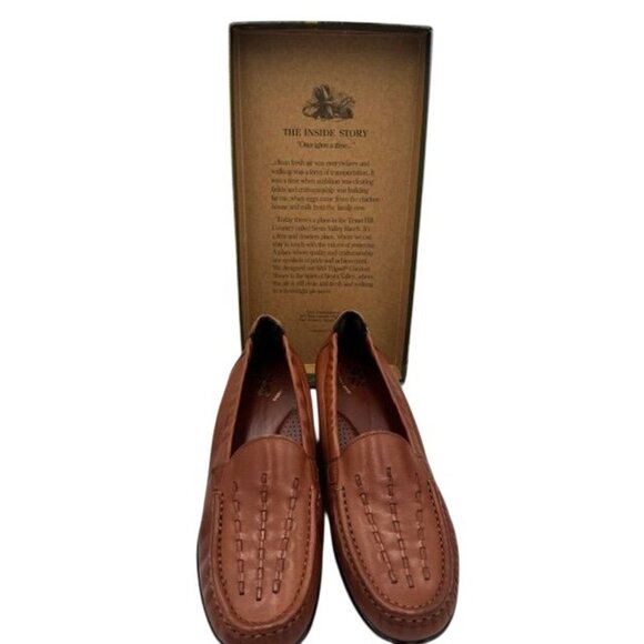 NWT SAS Womens Genuine Leather Weave Chestnut 8.5 NARROW Loafers - Picture 6 of 11